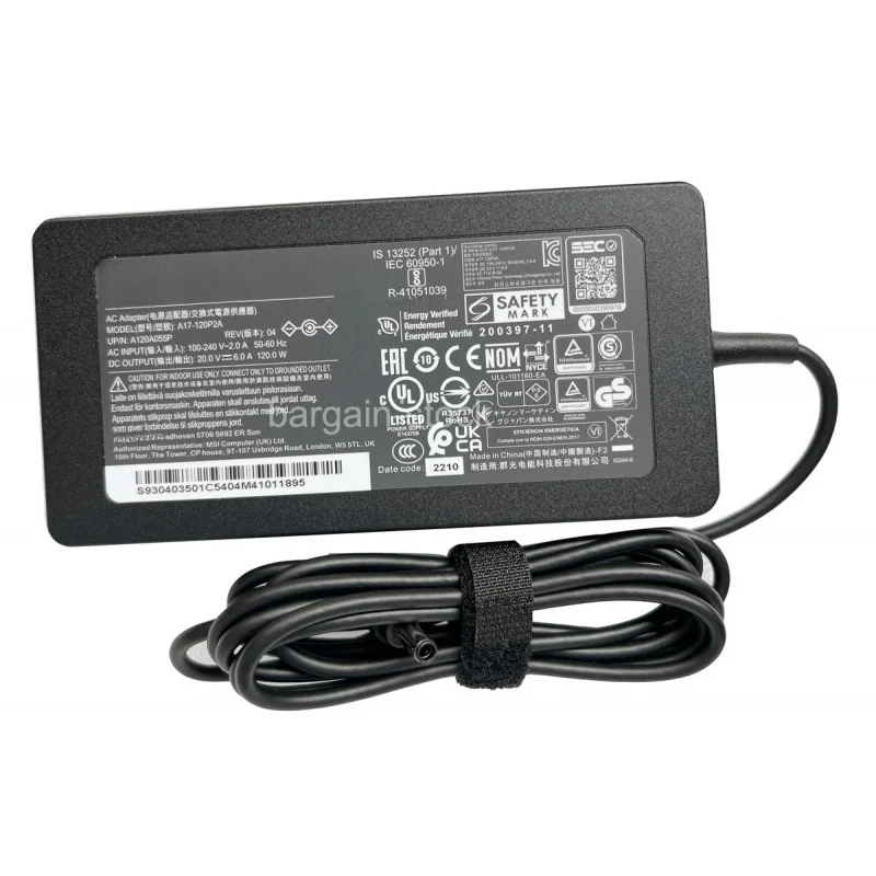 LL Chicony 20V 120W AC Adapter Charger For MSI Thin GF63 12UCX-898US Power Supply