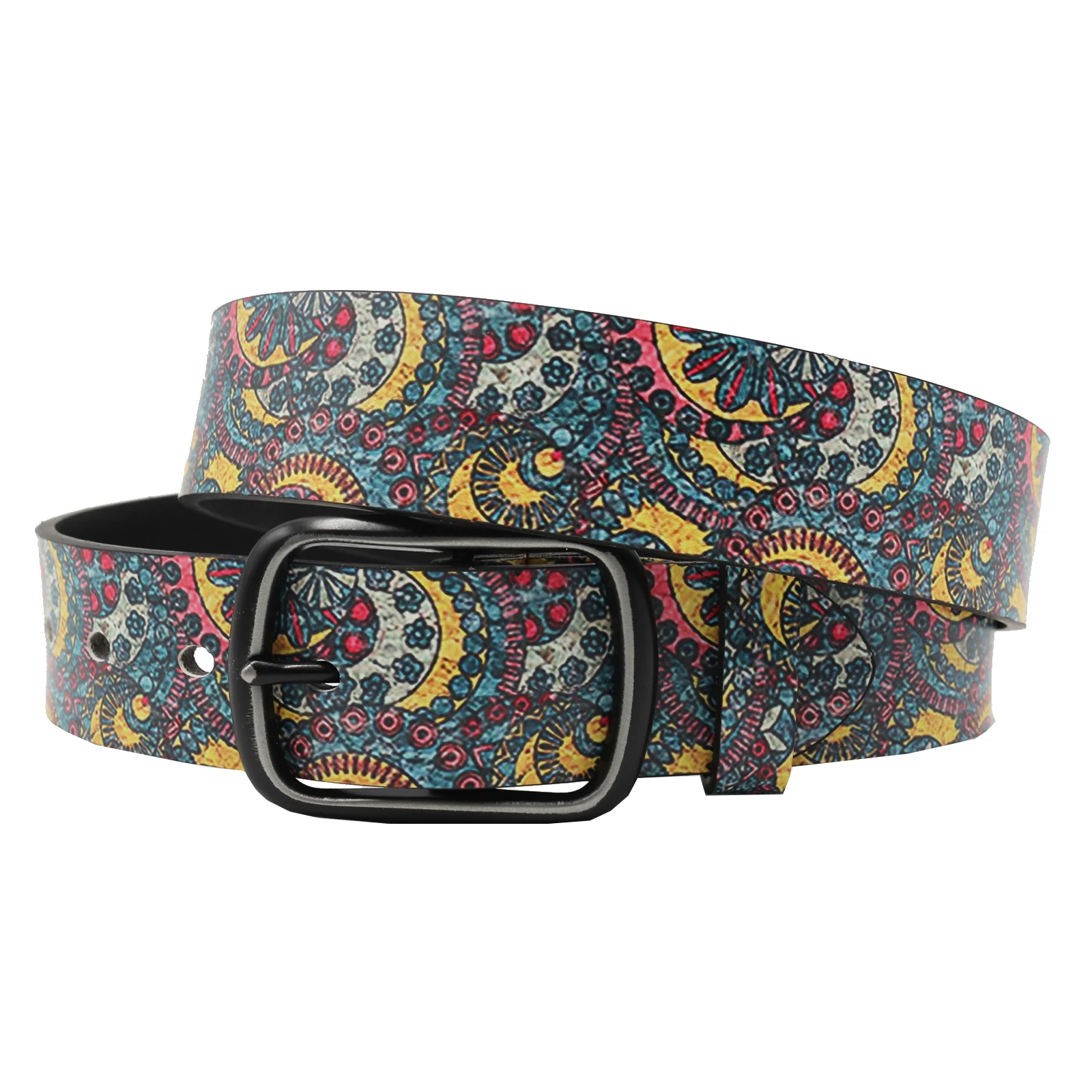 Casual vintage men's PU belt Luxury designer men's belt Yellow Blue peacock Print belt Trend men's jeans belt