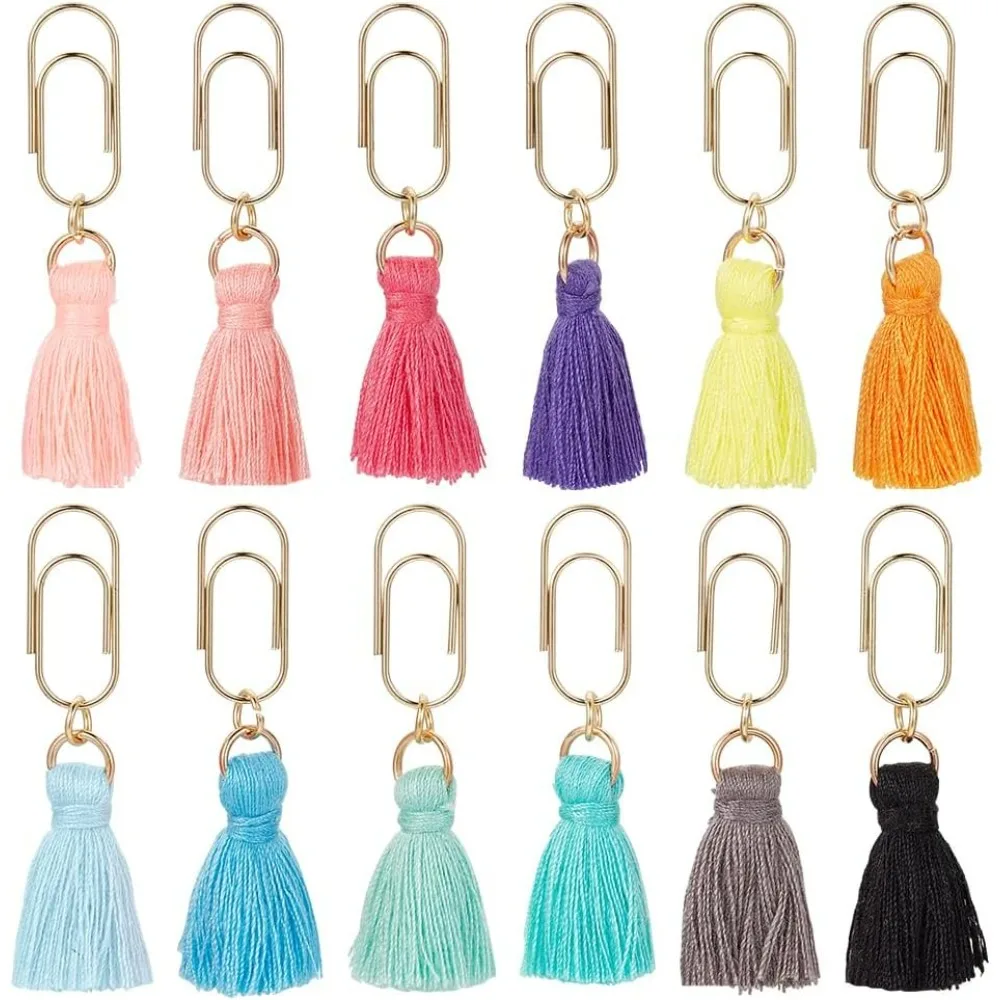 

12 шт., хлопковые скрепки с кисточками, 1,9-дюймовые смешанные мини-скрепки с хлопковой кисточкой, металлические зажимы для журнальной бумаги, маленькие