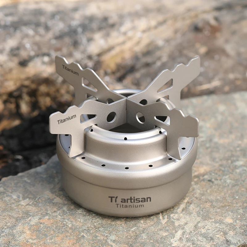 Tiartisan Titanium Ultralight Portable Alcohol Stove With Cover Outdoor Camping Liquid/Solid Alcohol Pocket Stove With Stand