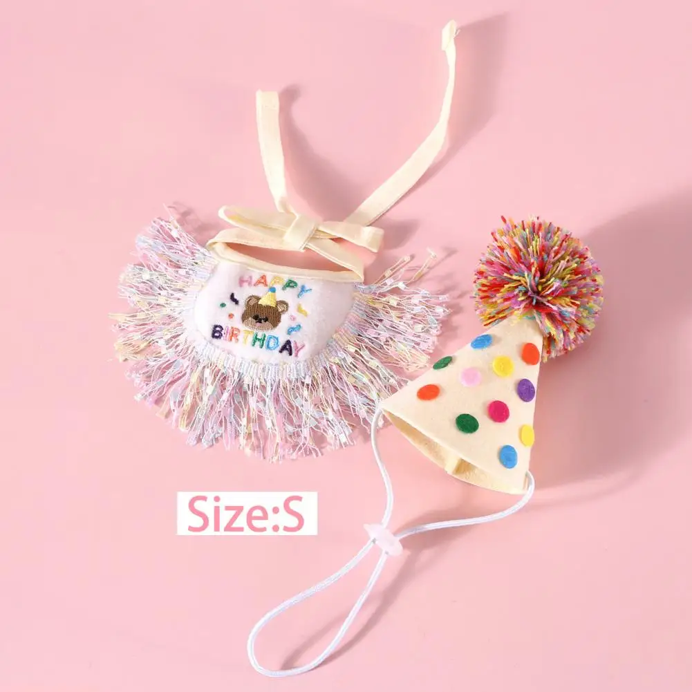 Pet Hat with Exquisite Embroidery Non-fading Pet Hat for Dogs Cute Pet Dog Birthday Party Hat Bib Set Colorful Dot for Small