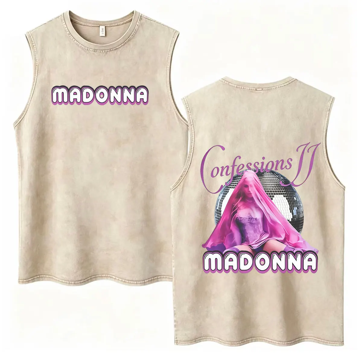 Madonna CONFESSIONS II Album Tour 2026 Bedrucktes Vintage Washed Vest T-Shirt für Herren und Damen – Ästhetisches, locker sitzendes Baumwoll-T-Shirt/Oberteil – Detail 11
