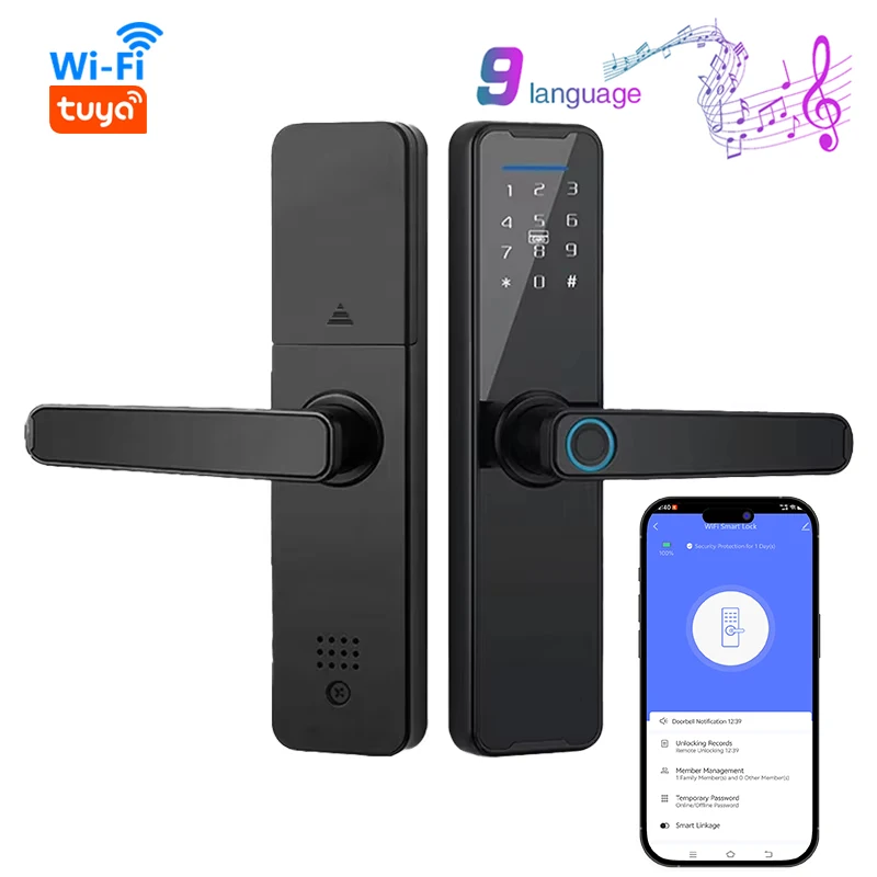 PHIPULO Tuya Digital Electronic Lock Smart Door Lock Smart Home Wooden Door Lock Biometric Fingerprint Lock Keyless Unlock