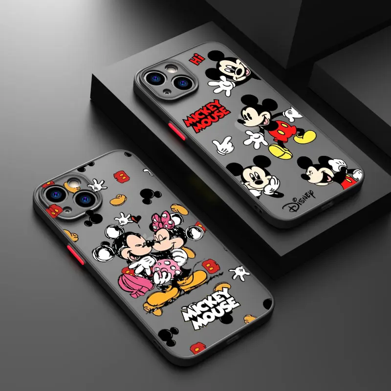 Mickey Mouse Love For iPhone 15 14 13 12 11 Pro Max XS Max X XR 7 8 Plus 6S 5S Frosted Translucent Phone Case