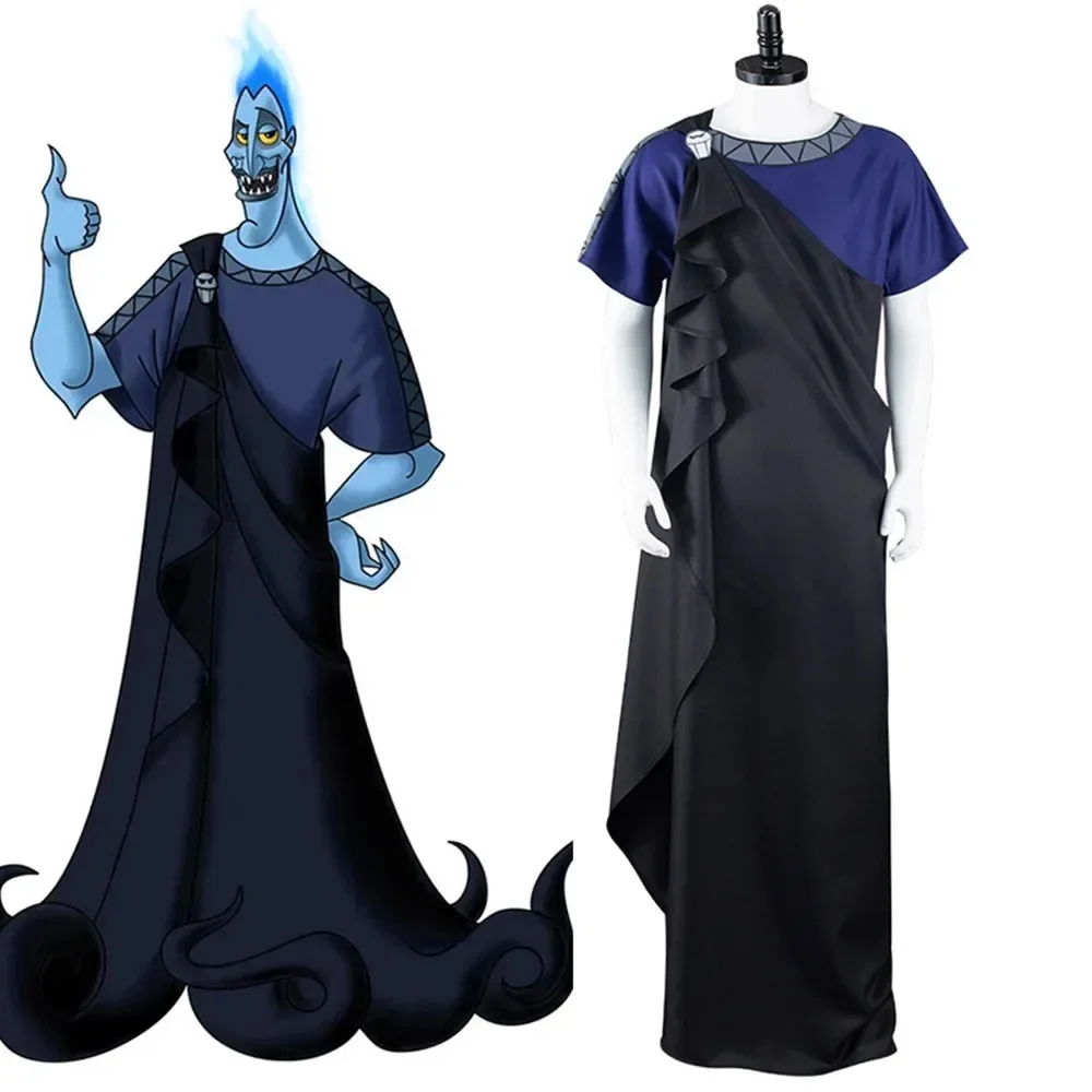 Anime Hercules‎ Megara Hades Cosplay Costume Dress Blue T Shirt Cloak Dress for Adult  Outfits Halloween Carnival Party Disguise