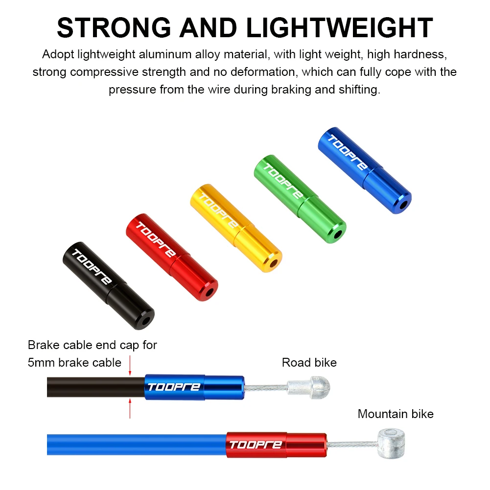 TOOPRE tapa de Cable de bicicleta de aleación de aluminio, 4mm, 5mm, extremos de Cable de freno de cambio de bicicleta de montaña y carretera, tapones de tubo de alambre, 10 piezas por lote