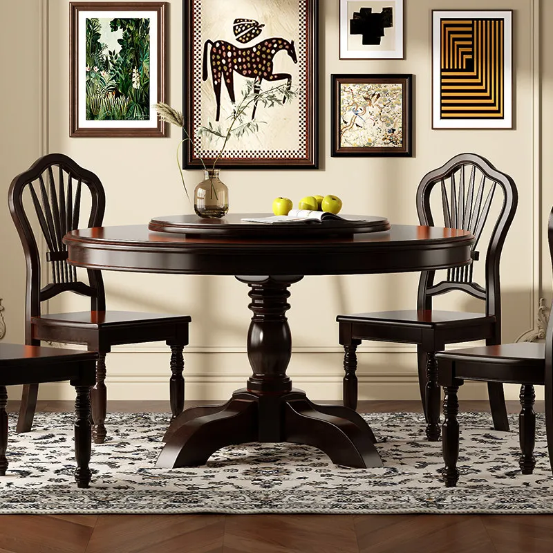 Style Decorations Dining Table Set Chairs Nordic Restaurant Round Dining Table Walnut Solid Wood Stoly Do Jadalni Furniture Home - zdjęcie 1