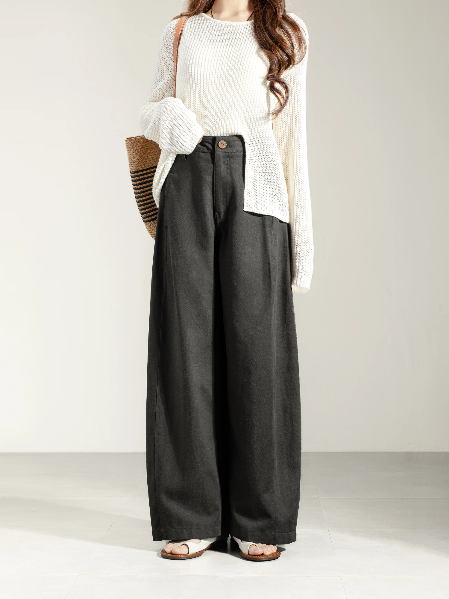 

Женские повседневные брюки с высокой талией, свободные широкие брюки в корейском стиле, весна-лето, приятные к телу, дышащие.