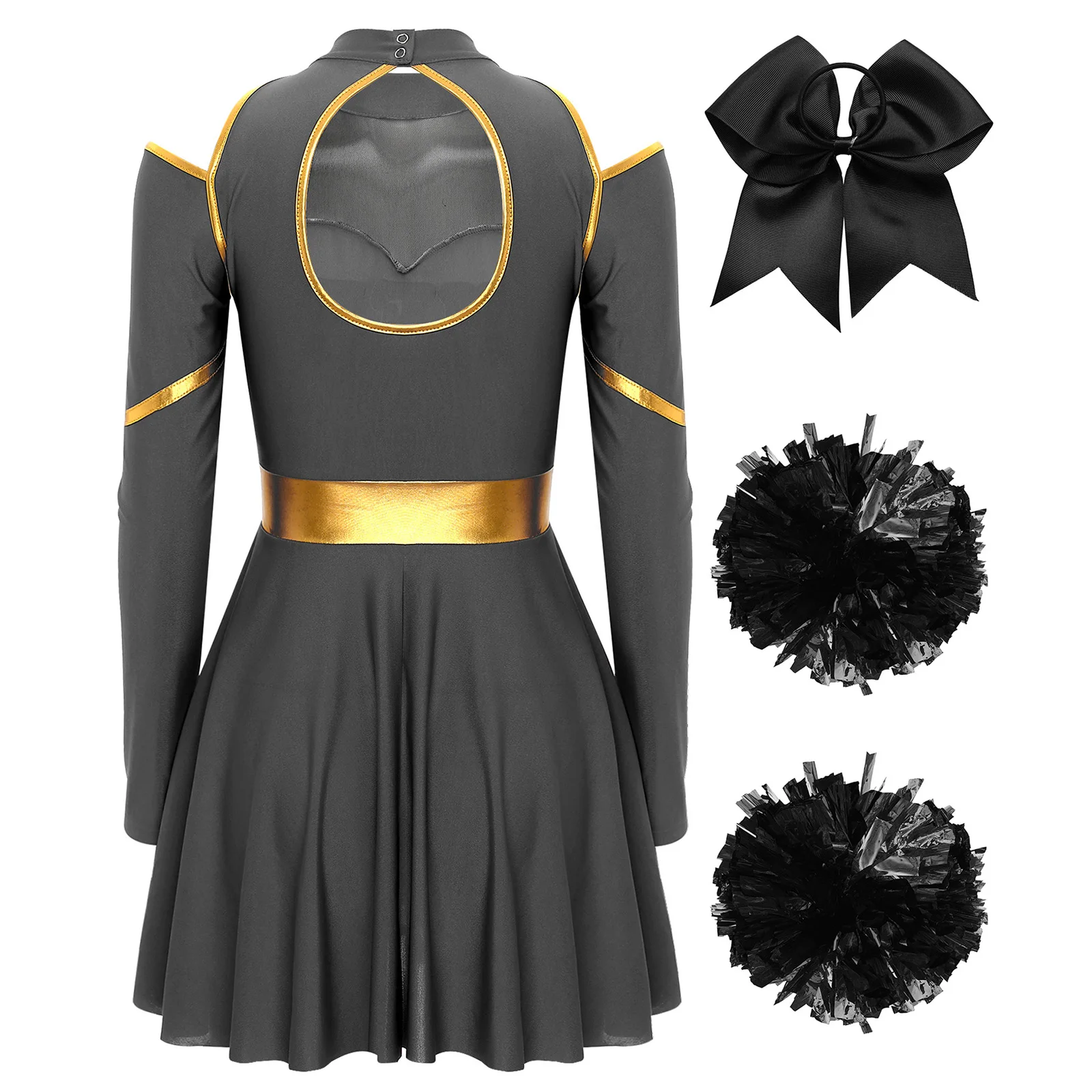 Cheerleading-Kostüm für Damen für Bühnenauftritte, Schulmädchen, Cheer-Kleid, Schleife, Haarband und 2-teilige Blumenbälle-Outfits – Detail 18