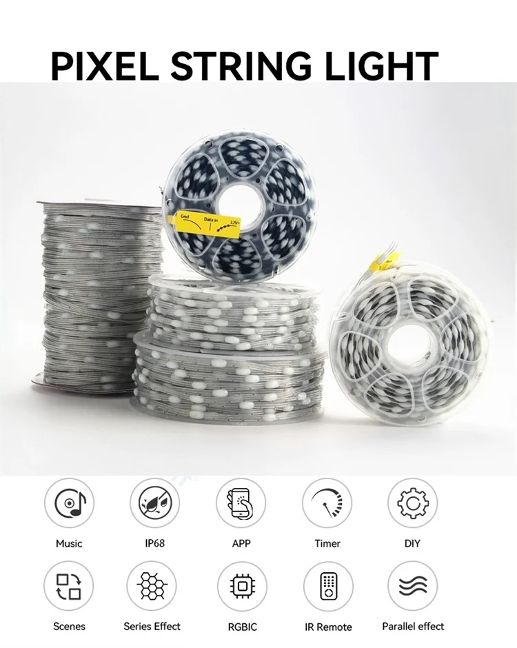 DC5V/12V 1000 Pixels WS2811 LED Seed Pixel String Light RGB IC Addressable Full Color IP68 3Pin Wire 1.5cm-10cm Pitch
