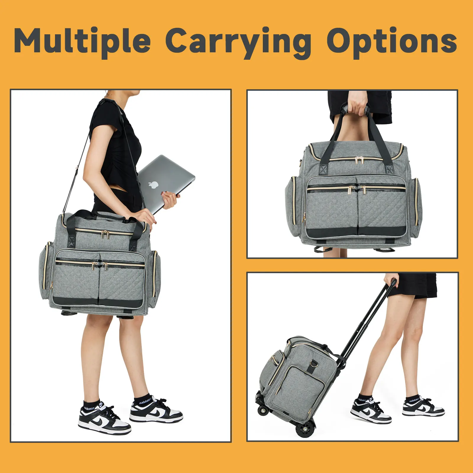 Rolling Teacher Bag With 4 Wheels, Art Tote Bag For Women With Detachable Dolly, Heavy Duty Briefcase With Padded Sleeves For 15.6" Laptop