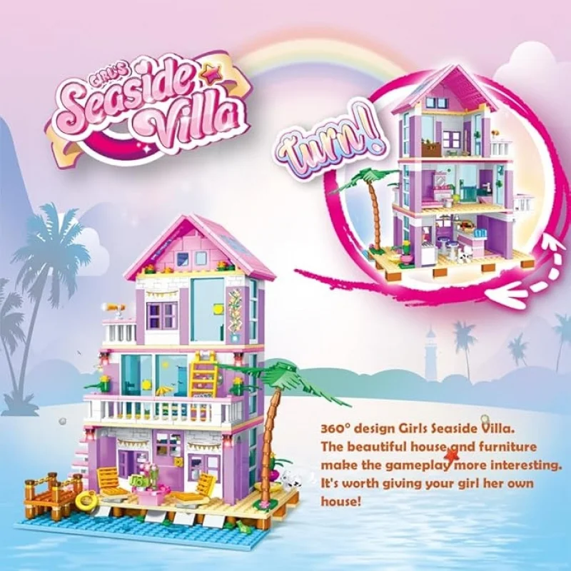 

Creative Friend Summer Villa Architecture Building Blocks Swimming Poor MOC Assemble Bricks Toy Gift For Girl Children