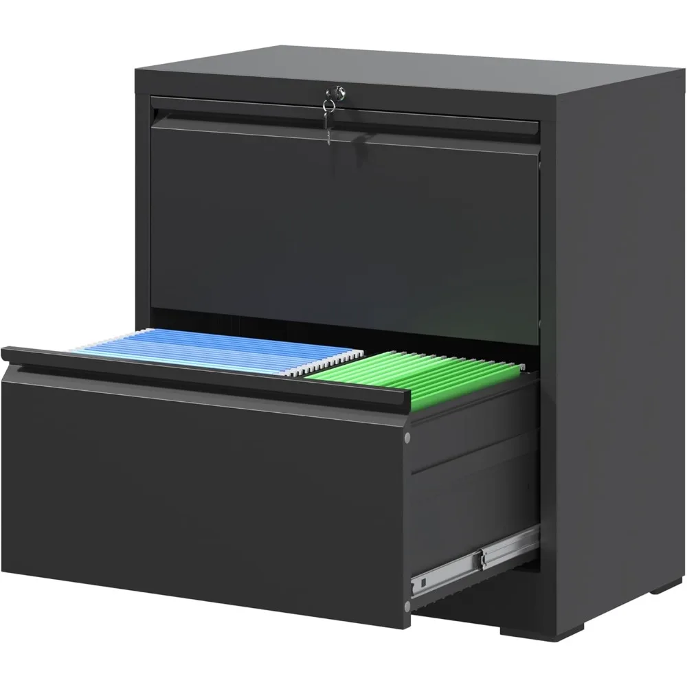 

2 Drawer Locking Filing Cabinet Heavy Duty Large Metal Cabinets Black Home Office Lateral File Cabinets Wide Steel Cabinet
