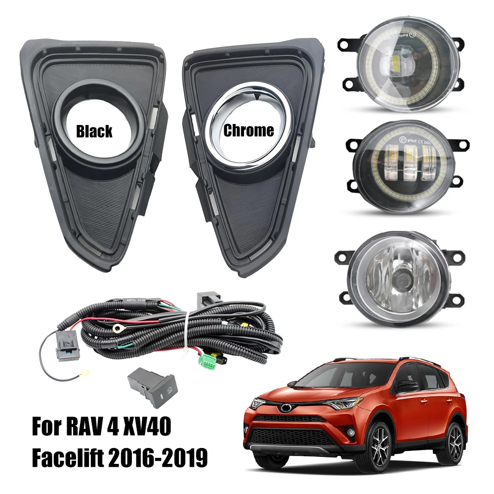 2X LED Fog Lights DRL For Toyota RAV4 XA40 2016 2017 2018 Or Front Bumper Cover Fog Lamp-Shade Frame Grille OR Wire / Switch