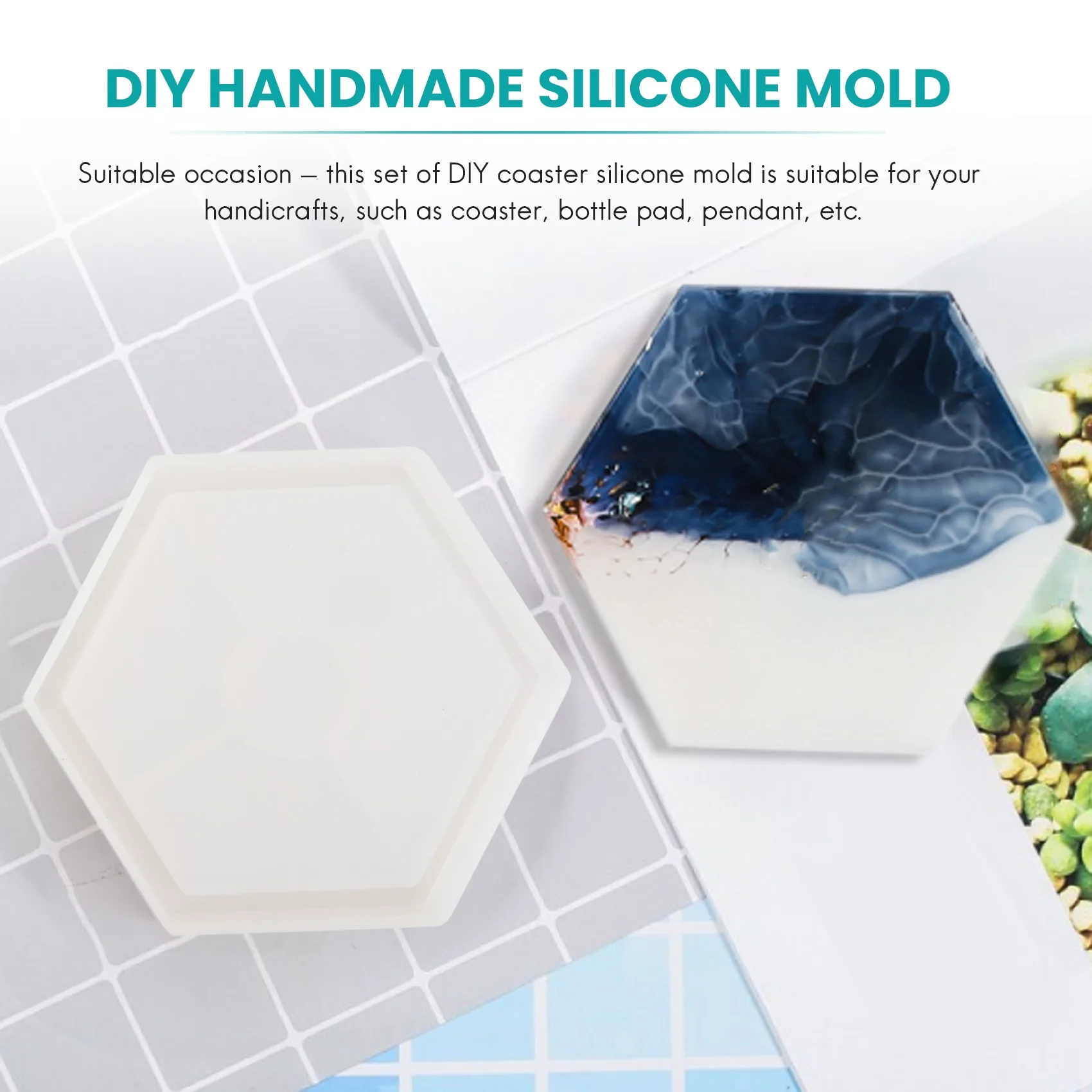 

5Pcs Diy Coaster Silicone Mold Included Square Hexagon Circle Octagon Mold For Resin, Concrete, Cement, Home Decoration