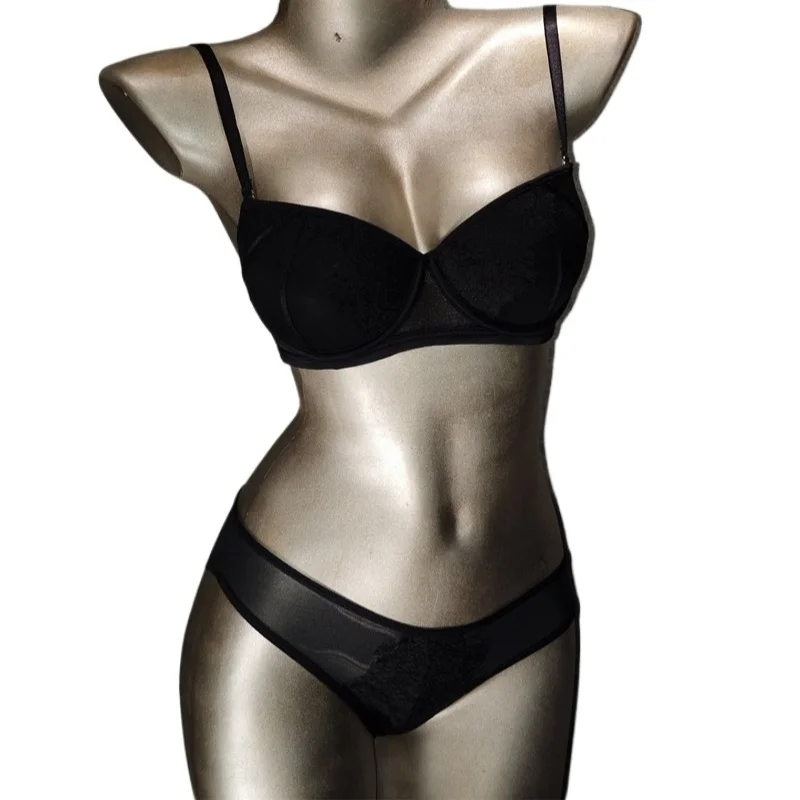 Conjunto de Sujetador Encaje Vintage Push Up Copa Completa Varilla Suave Realzante Moldeante Confort Ropa Interior Mujer
