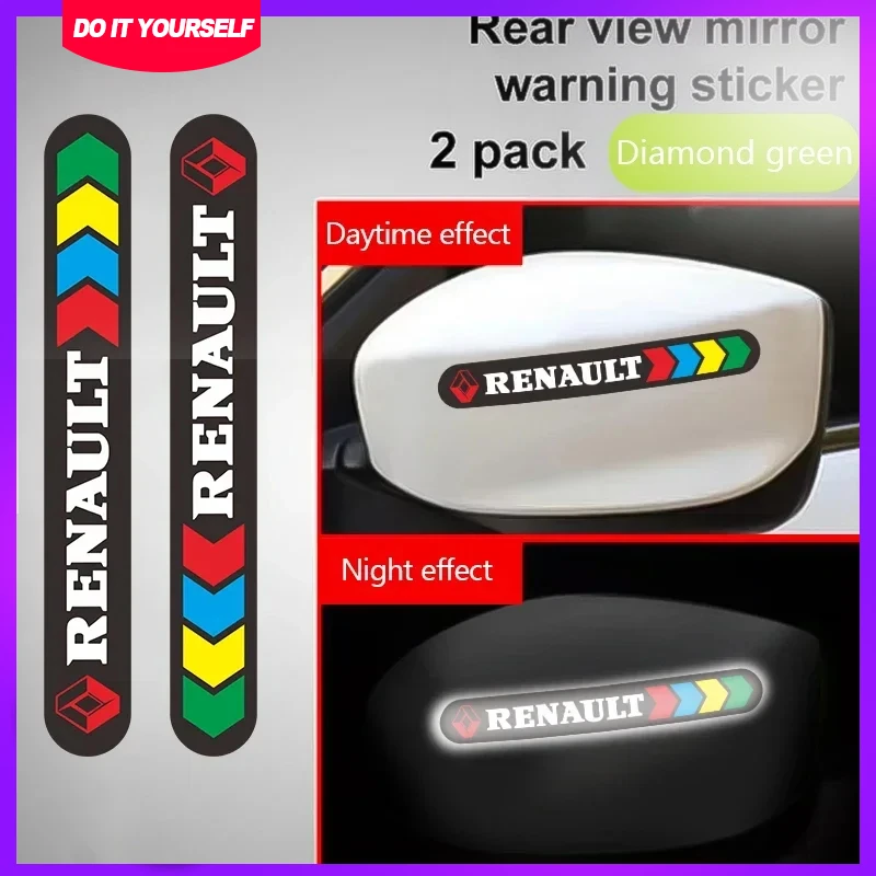 

2pcs/set Car Reflective Safety Strip Stickers Car Rearview Mirror Reflective Sticker Reflective Warning Safety Tape For Renault