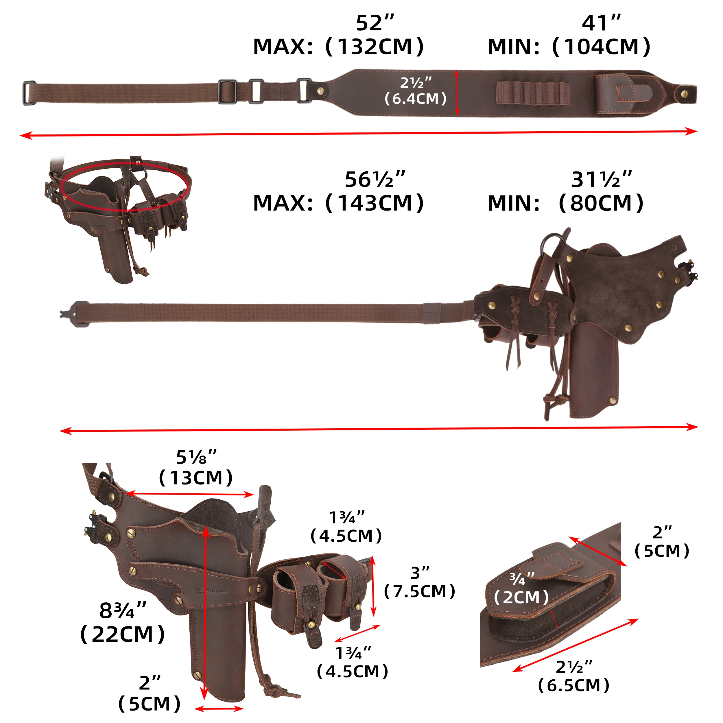 Full Leather Shoulder Gun Holster Pistol Carry Wear Revolver Pack Mag Pouch for Right Handed
