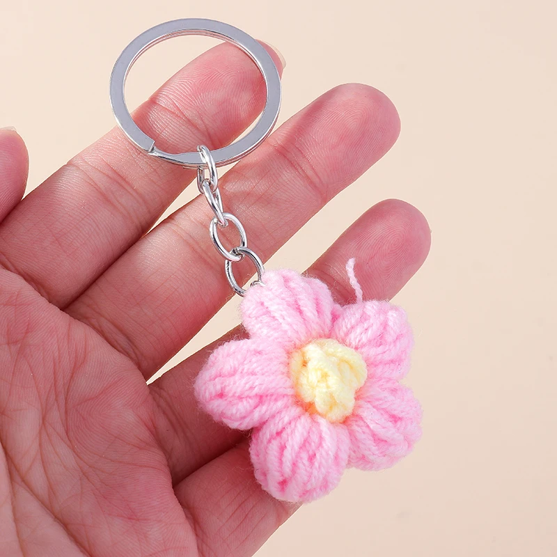 Aihua Heiße Neue Handgemachte Gestrickte Schlüsselbund Schlüsselring Für Frauen Mädchen Nette Gehäkelte Blume Anhänger Auto Schlüssel Ring Handtasche Charme Geschenke – Detail 3