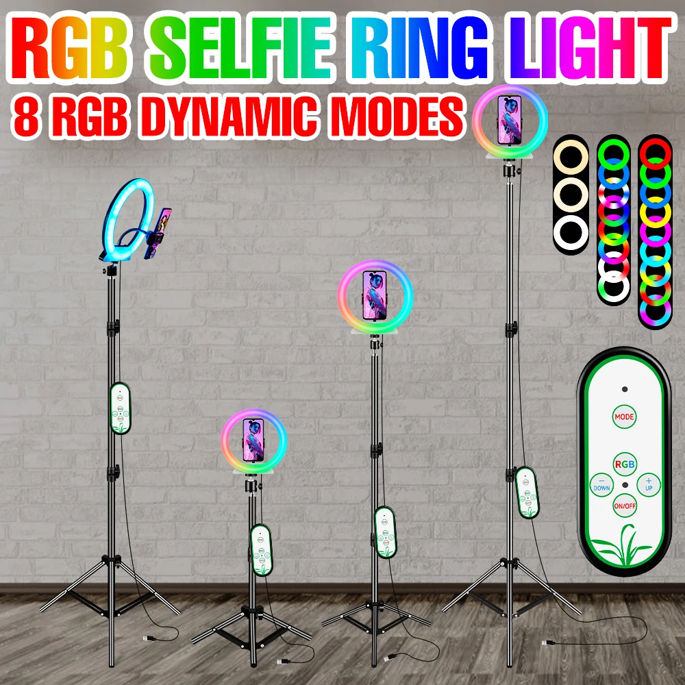 

50CM Led Ring Light RGB Fill Lamp Photography Lighting USB Colorful Selfie 5V Dimmable Live Video Tripod Ringlight Profissional