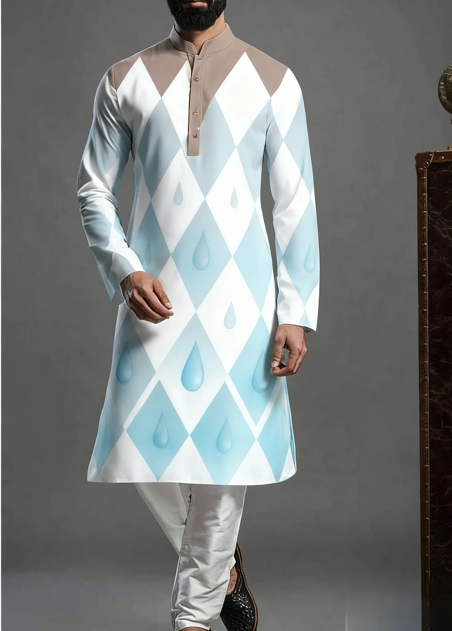 Kurt masculino padrão de impressão digital kurta акha elegante casual ajuste robe regular adequado para todas as ocasiões
