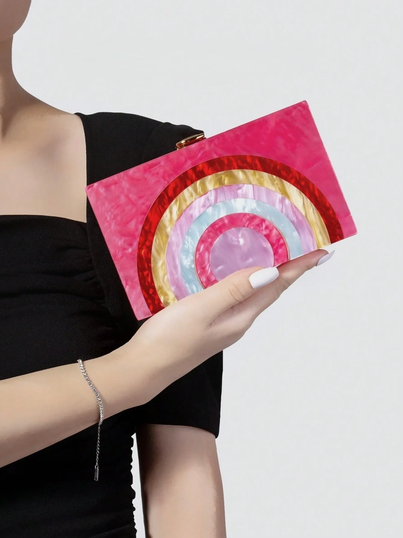 

Женская повседневная свадебная коробка, клатч, кошелек, новые модные сумки, модная женская сумка в радужную полоску, акриловая роскошная вечерняя сумка для выпускного вечера