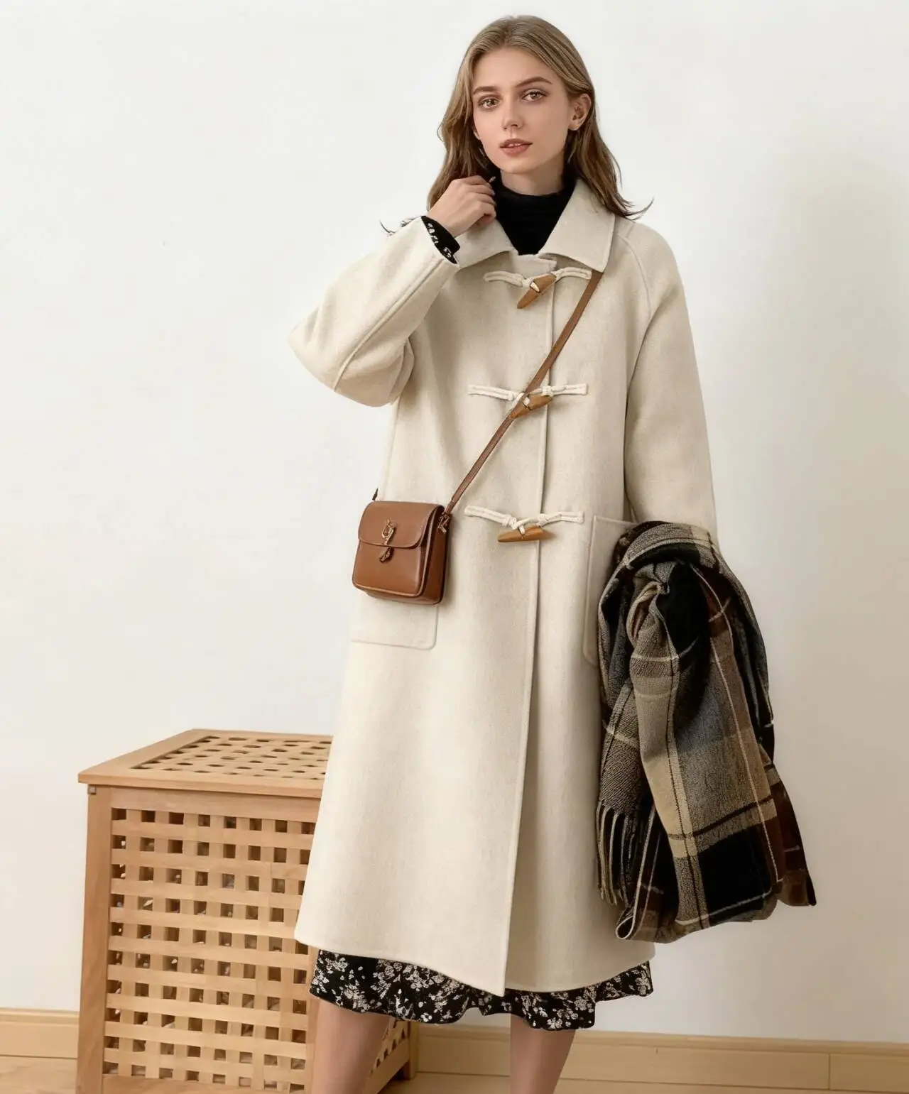 

Wool Blend Coats Womens Woolen Coat Double Collar Autumn Brocade Detachable Buttoning Cropped Sided Snap Closure Notched Balloon