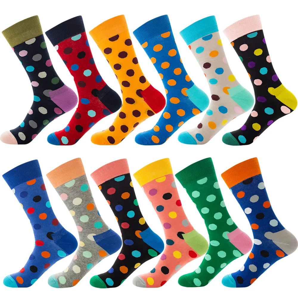 

High Quality 12 Colors Dot Socks Men Combed Cotton Happy Colorful Classic Personality Hip Hop Harajuku Streetwear Skateboard