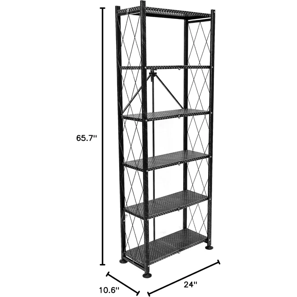 6 Tier Classic Stamped Metal Storage Shelves for Books, Decor, Vinyl Records, and Garage Organization and Storage, Black