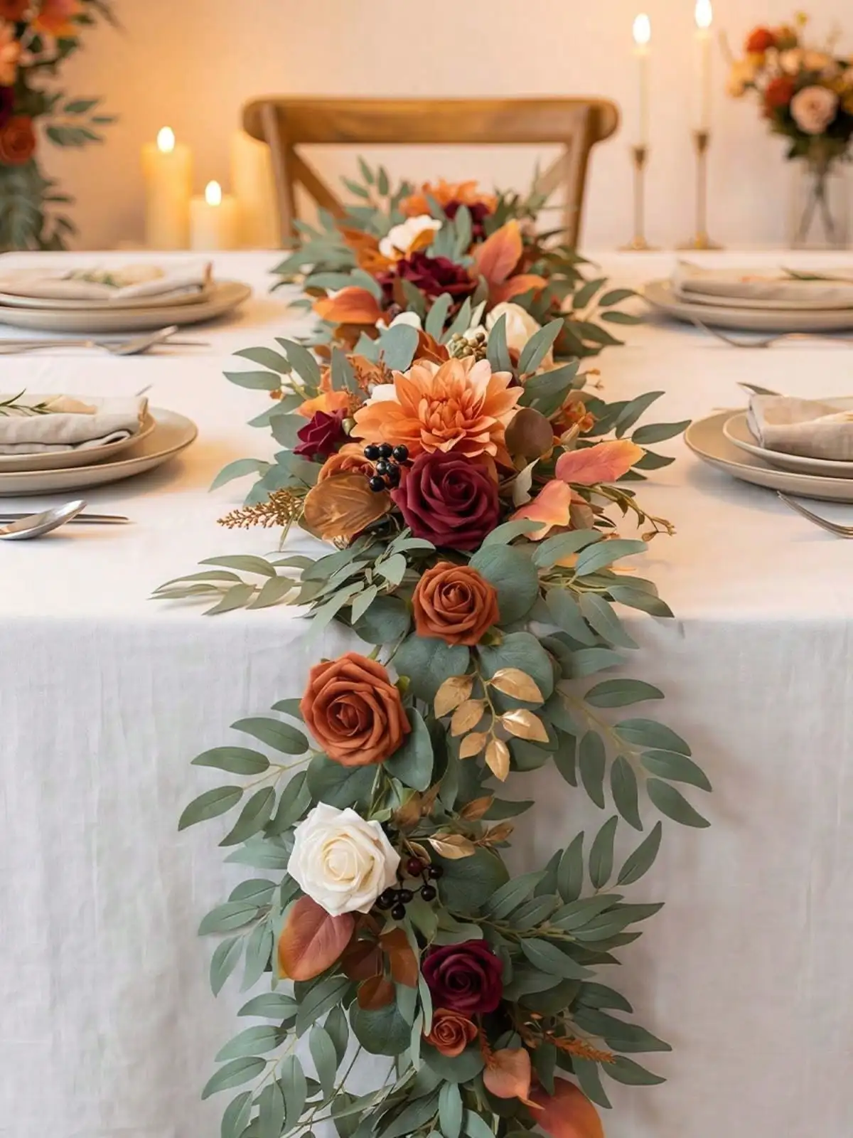 Artificial Eucalyptus Garland With Flowers, 5.9ft Fake Greenery Faux Floral Vine Garland For Table Decor Wedding Centerpieces Bridal Shower Party Decorations, Wedding Decor
