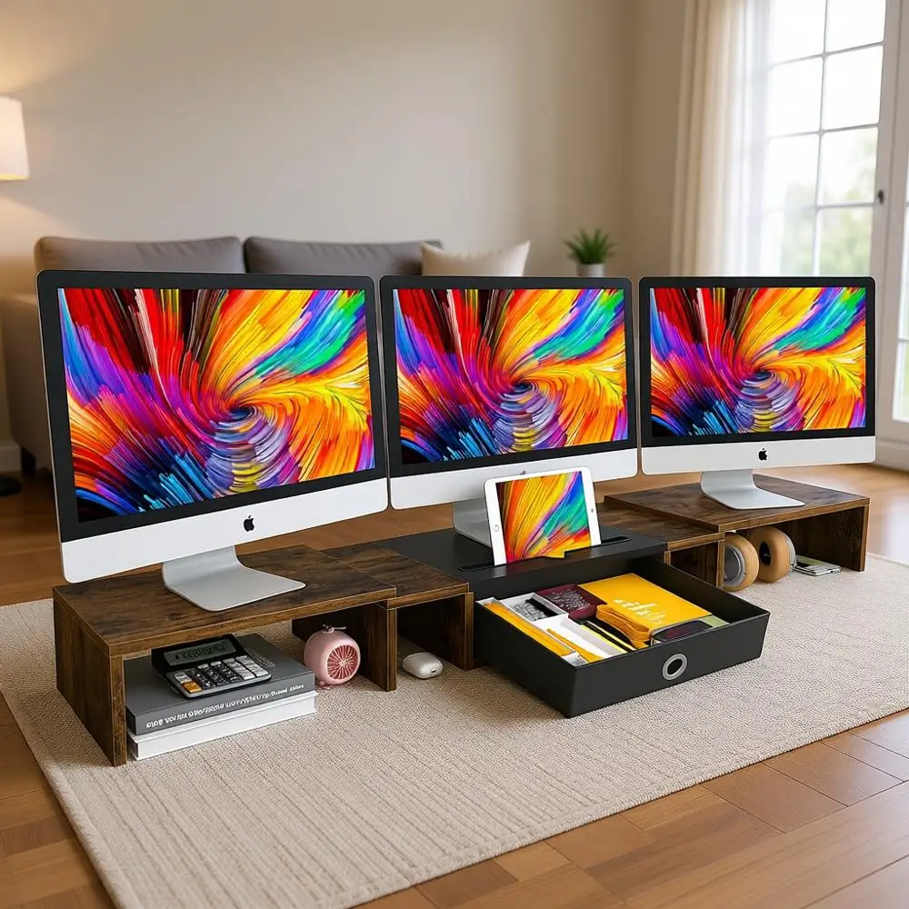 

Очень большая подставка для двух мониторов с органайзером для рабочего стола для 2-3 мониторов, ноутбука, планшета и многого другого