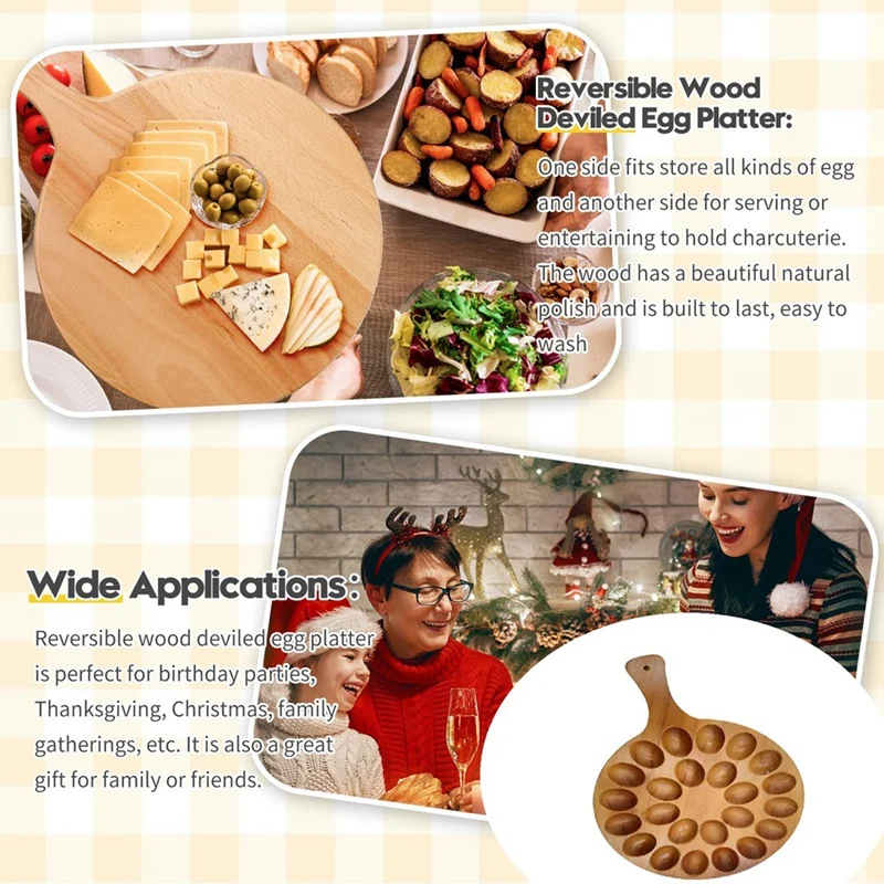 Wood Deviled Egg Platter And Charcuterie Board Thicken Egg Tray Countertop Refrigerator Chicken