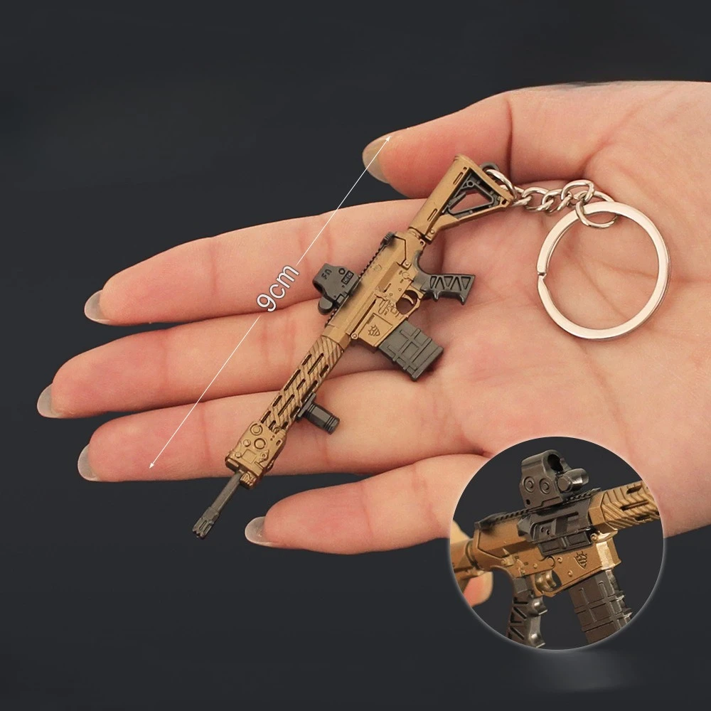 

9cm3.5in Arena Breakout M110 Gun Model Pendant Keychain Mini Metal Key Ring Chaveiro Bag Car Key Holders Ornaments Gift for Kids