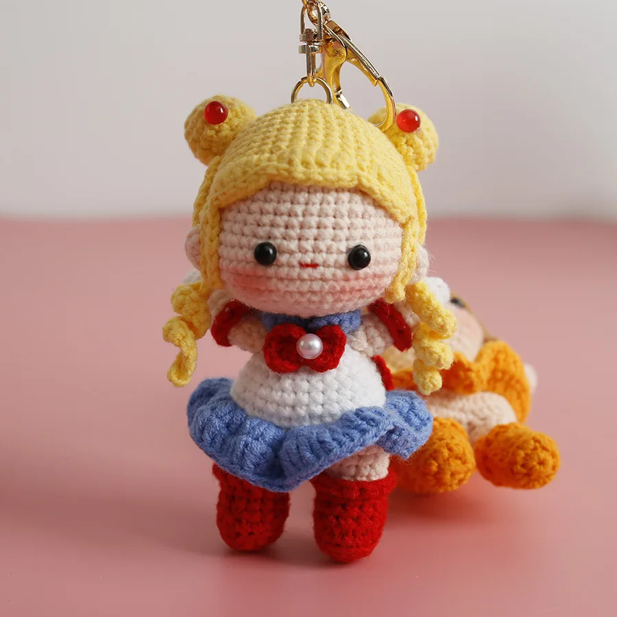 Cartoon Handmade Crochet Princess Doll Knitted Prince Keychain Cartoon Animals Ornaments Bag Ornaments Finished