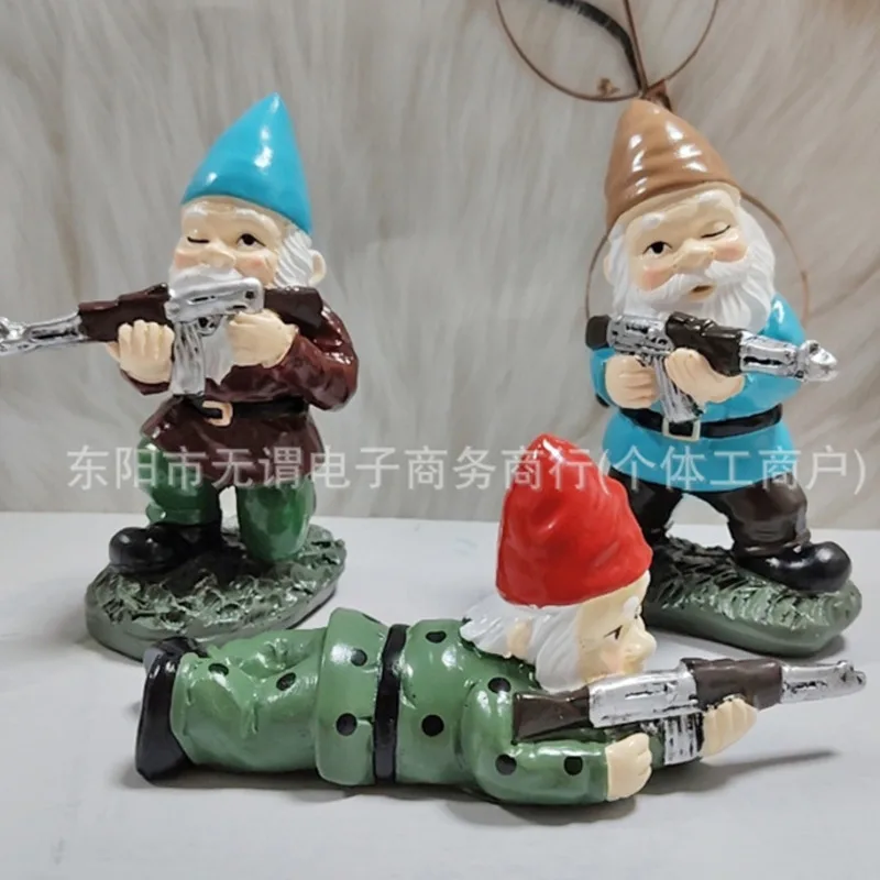 

Vintage Military Garden Gnome Statue With Rifle Resin Sculpture Outdoor Decor Creative Home Garden Ornament Gift