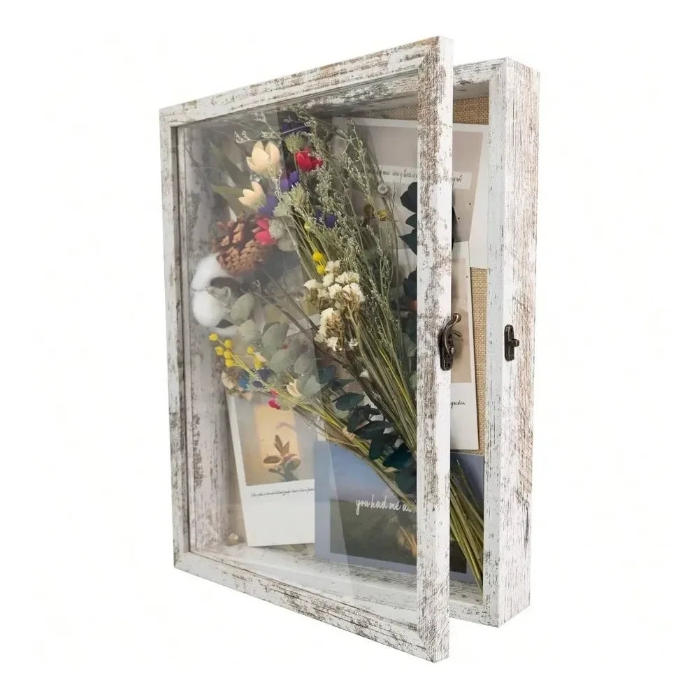 

Рамка-витрина из массива дерева со стеклянной дверцей, льняной задней стенкой и 6 прищепками, внутренняя глубина 1,5 дюйма, для памятных вещей
