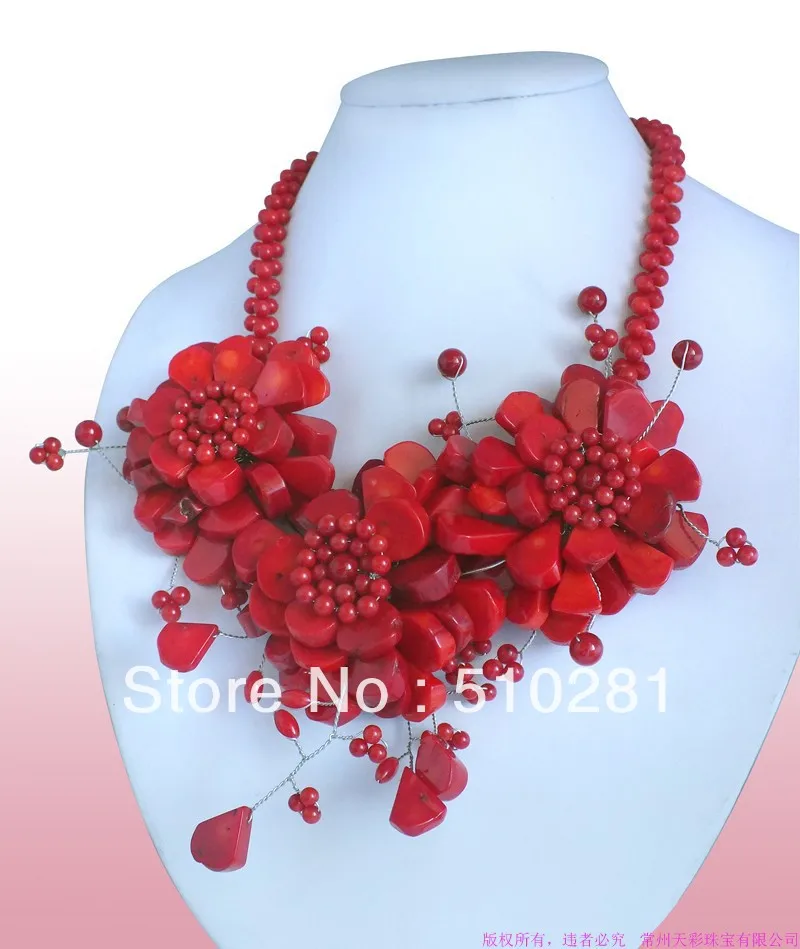 New Style Exquisite Necklace Jewlery With Red Coral Flower Promotion Price 20