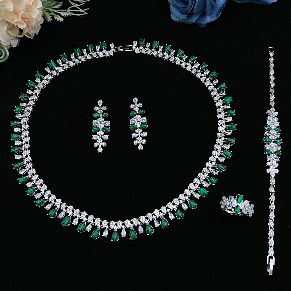 

Flora Sparkling Turquoise Jewelry Set with Zircon Stones&Copper Plating, Elegant Bridal Wedding Gift for Women, Anniversary Part