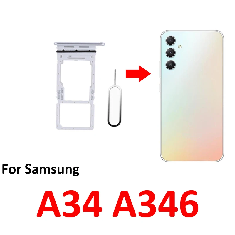 For Samsung Galaxy A34 5G A346 A346B Phone SIM Tray Micro SD Chip Card Slot Drawer Holder Pocket Single Dual Parts Black