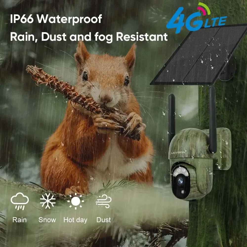 LS VISION 4MP 4G Solar Security Camera Wireless Outdoor Human/Animal Detection 2-Way Talk IP66 Waterproof Wildlife Camera