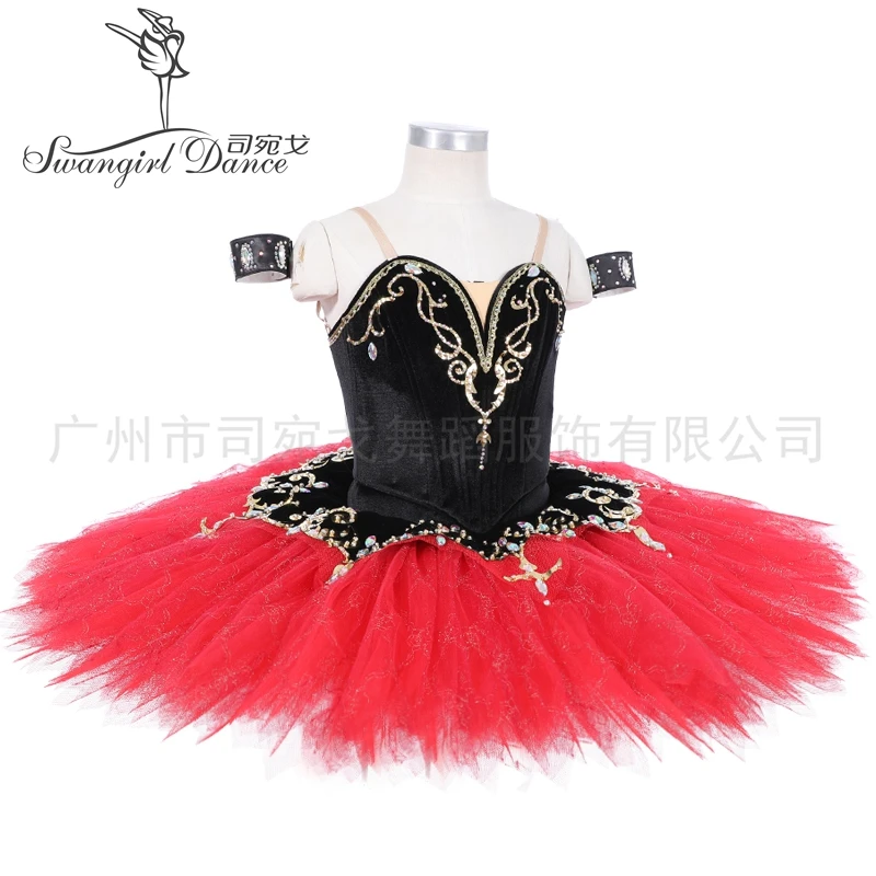 Black Red Don Quixote Variation YAGP Competition Professional Pancake Ballet Tutu Costumes BT4182