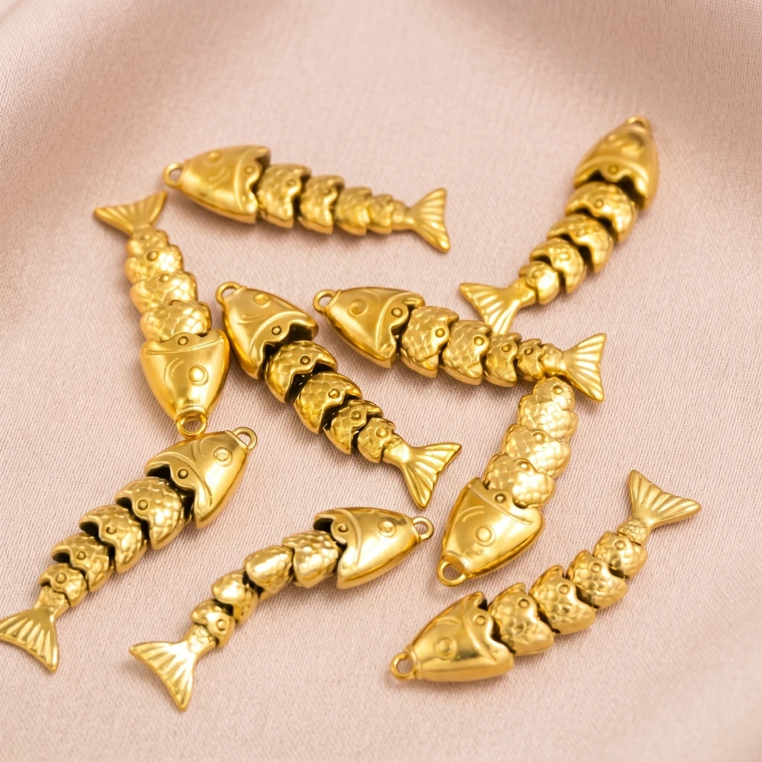1 Piece Stainless Steel Ocean Fish Charms 18K Real Gold Plated Movable Pendant For DIY Necklace Bracelet Jewelry Making view 5
