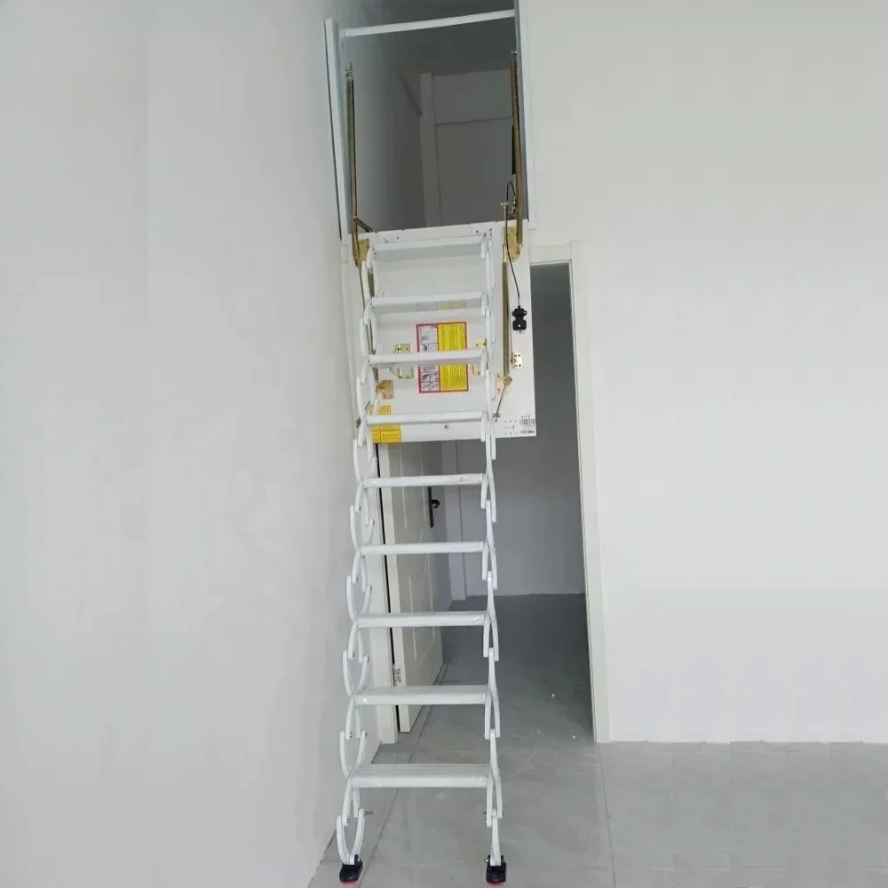 Aluminium Wall Mounted Vertical Pull Down Attic Access Folding Loft Ladder With Door