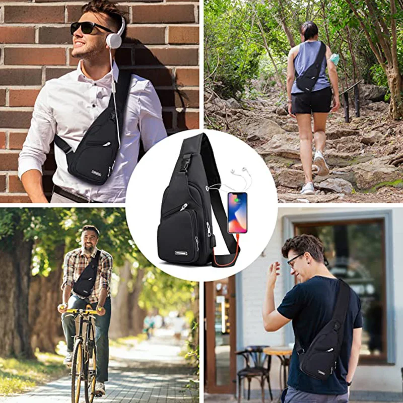 Men Anti Theft Chest Bag Shoulder Bags Short Trip Messengers Bags Men's Leather Sling Pack USB Charging Crossbody Package School