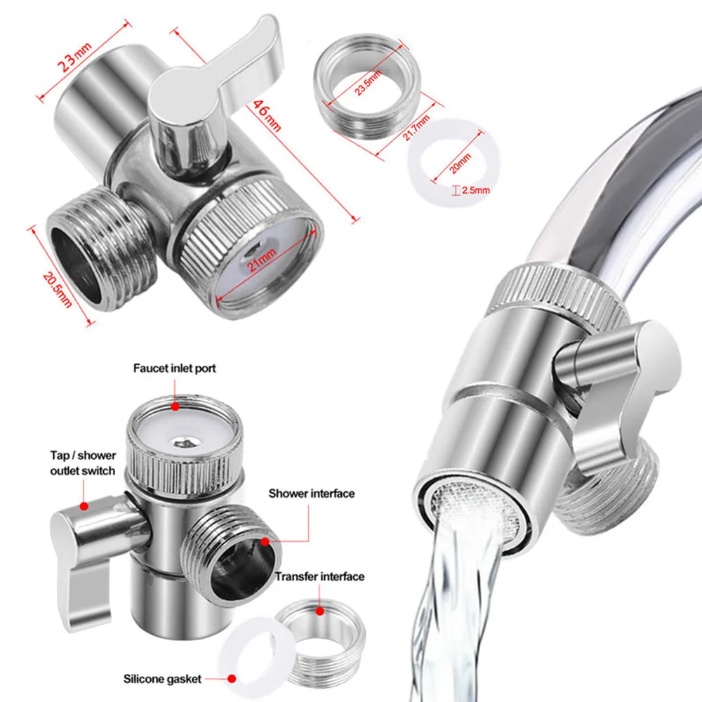 Adaptador de torneira para pia de cozinha, Desversor liga de zinco, Conector do lavatório, Acessórios externos do chuveiro do banheiro