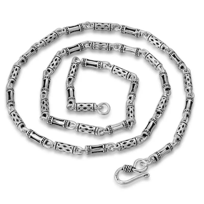

Thai Silver Retro Bamboo Link Necklace for Men & Women - S925 Pure Silver, Trendy Fashion Accessory