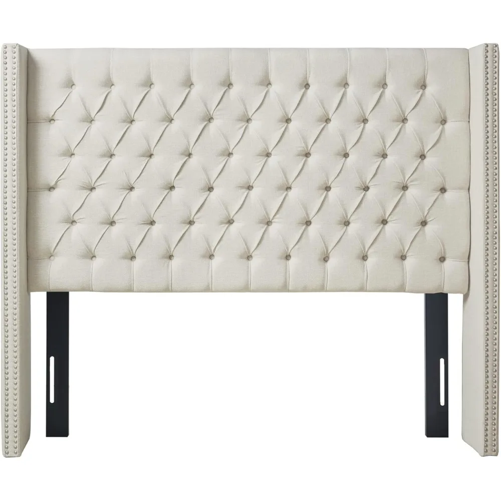 

Amelia Upholstered Headboard | Nail Head Trim Wingback Button Tufted | King, Cream headboards cabecero cama 135 headboard