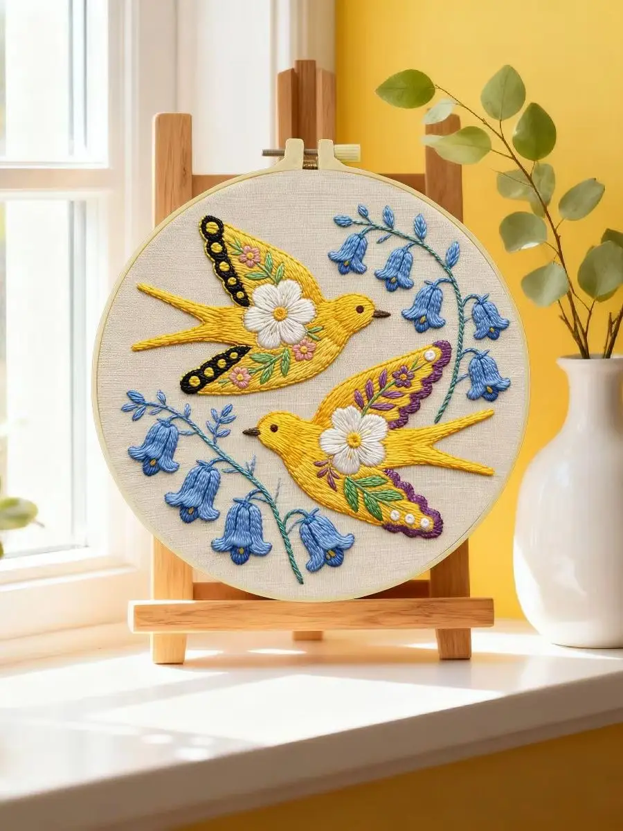 1 Stück 20X20CM/15X15CM 7,87/6,3 Zoll Vogel-Stickerei-Starter-Kit DIY-Kit DIY-Stickerei-Set Handarbeiten Malerei Nadelkunst – Detail 6