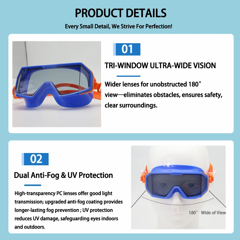 Tri-Window breed zicht zwembril voor volwassenen - groot frame, anticondens, UV-bescherming, lekvrij siliconenglas voor training
