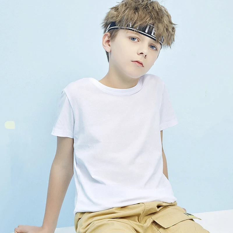 

Solid Color Children's Round Neck T-Shirt With Short Sleeves for Boys and Girls Printed Cool Casual Top For Children Aged 2-12